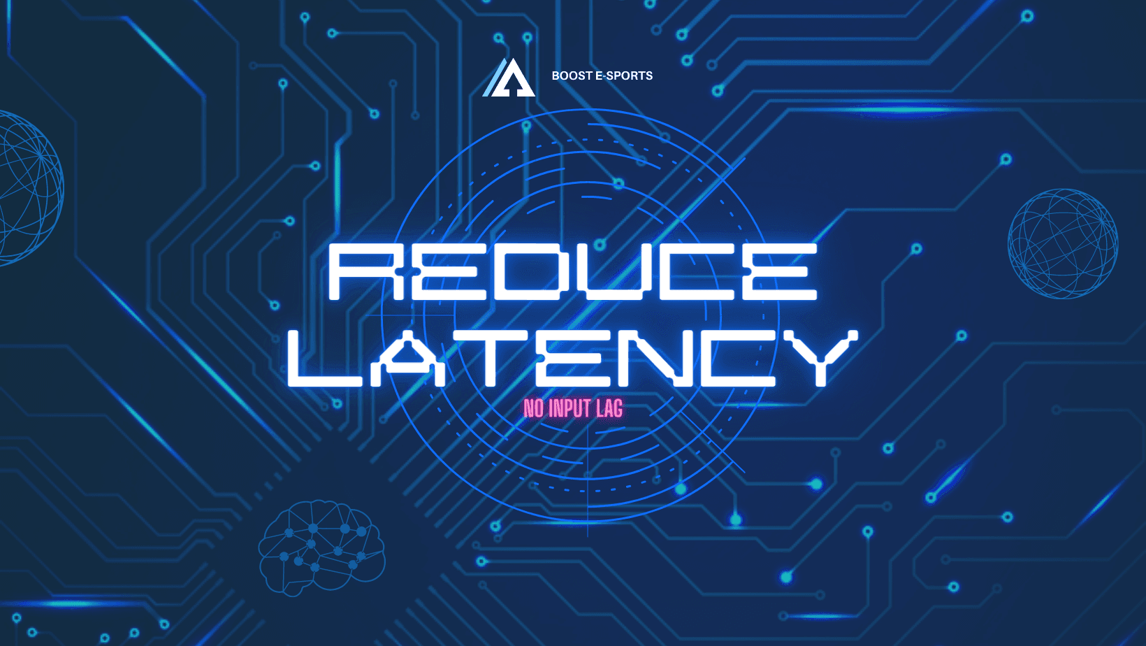 Digital illustration with text 'Reduce Latency' and circuit patterns on a dark background.